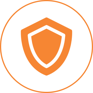 Bear State Construction Orange shield icon with an outline, centered within an orange circle.