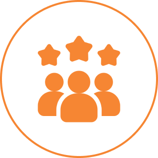 Bear State Construction Icon of three orange silhouettes with three stars above, all enclosed in a circle.